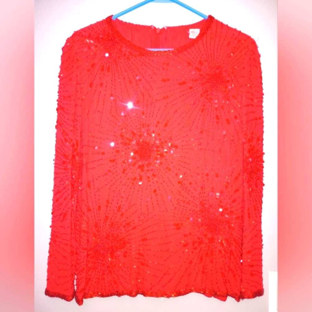 Handmade Beautiful  Medium Red Sequins Blouse